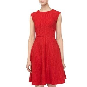 CHETTA B - Wave Knit Fit-And-Flare Red Midi Dress